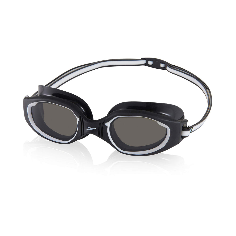 Speedo front view of Hydro Comfort goggles showing sleek fit and clear vision