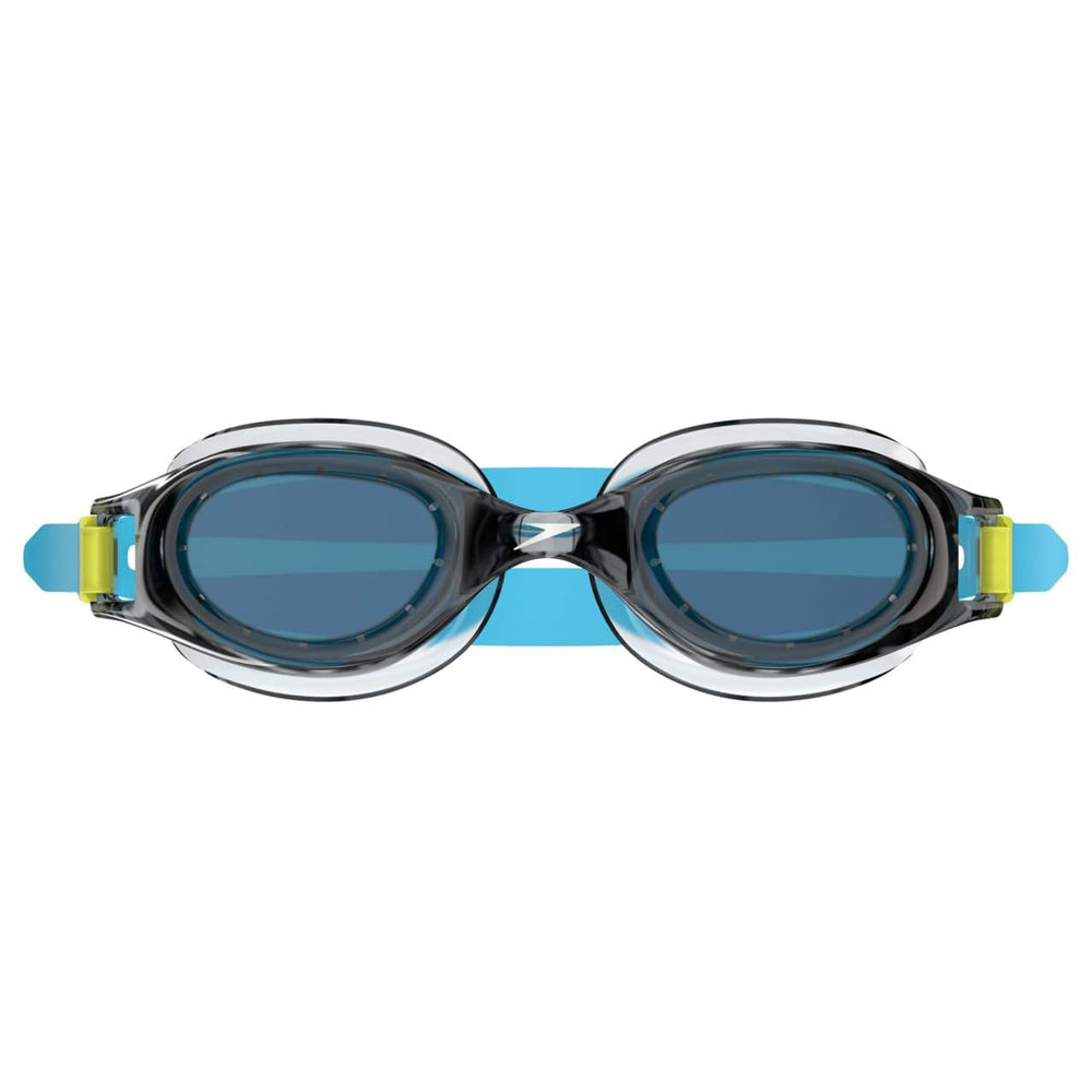 Speedo Hydrospex front view showing grey-blue goggles and comfortable fit