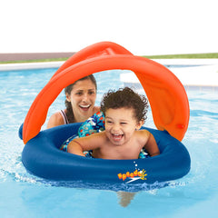 Speedo model wearing long-sleeve tee in pool for sun protection and comfort