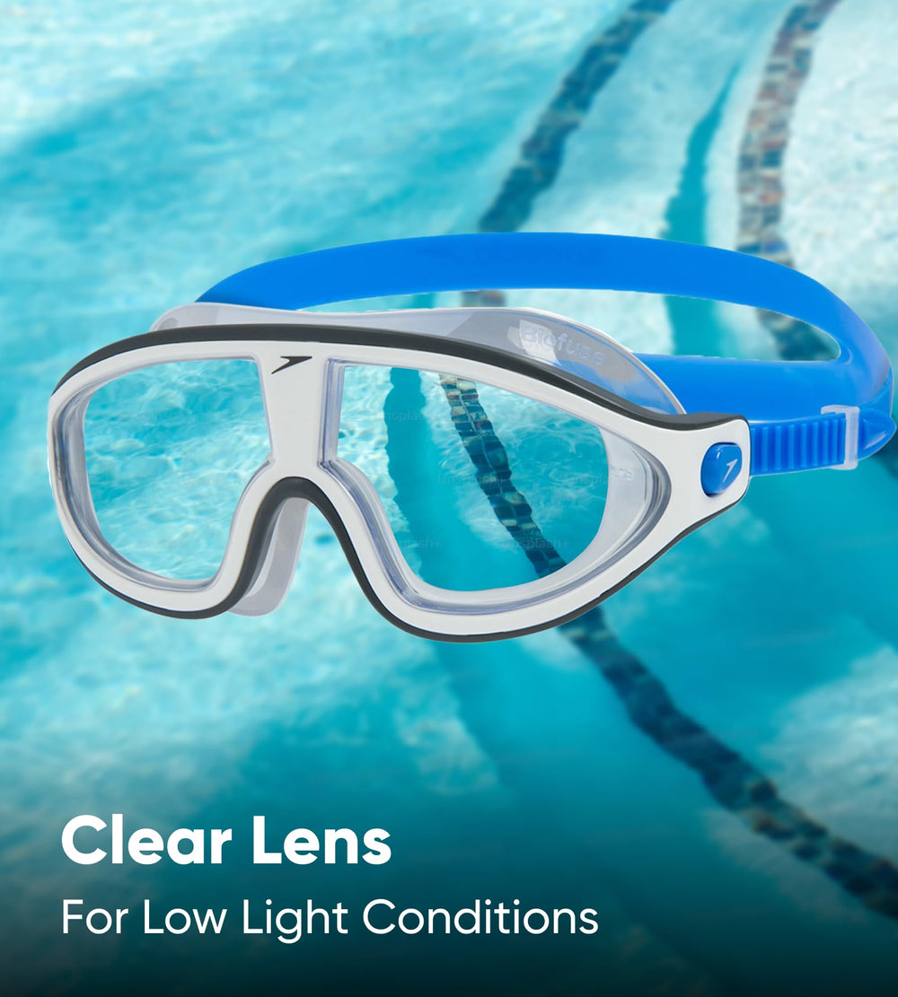 Speedo Rift Pro worn in pool showing improved visibility and comfortable coverage
