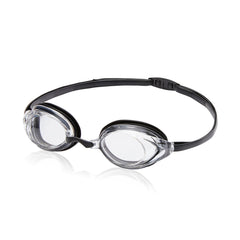 Speedo Vanquisher 2.0 front view showing panoramic lenses and performance fit