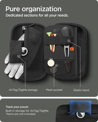 Spigen interior compartments holding balls, tees, and rangefinder for neat storage