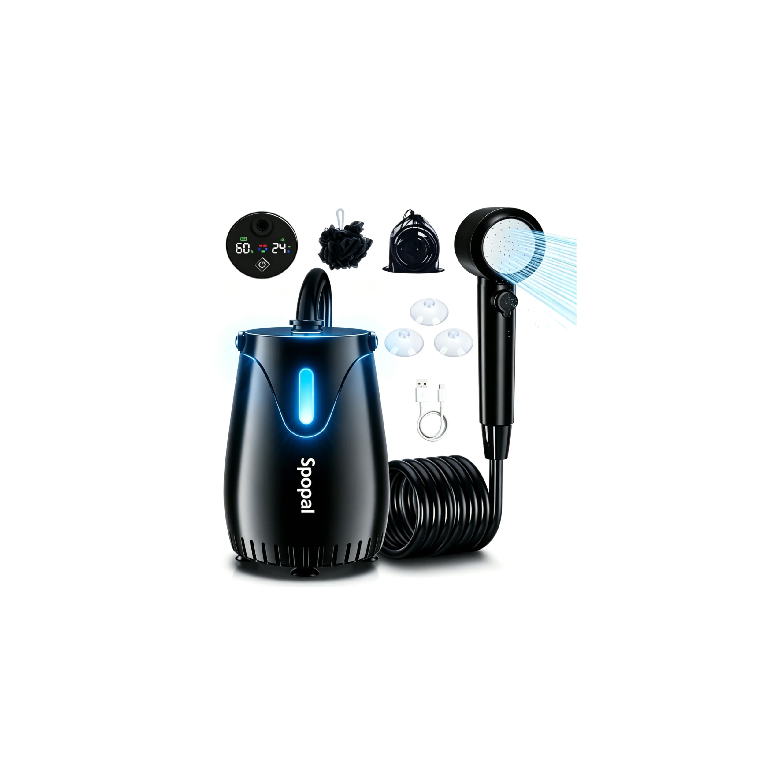 Spopal front view of pump showing compact design and controls for easy travel