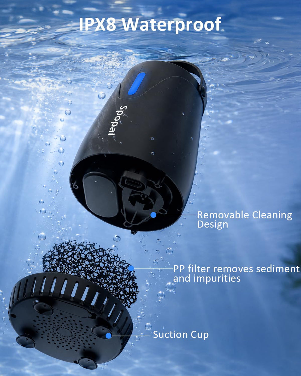 Spopal shower in use at campsite providing hands-free outdoor bathing