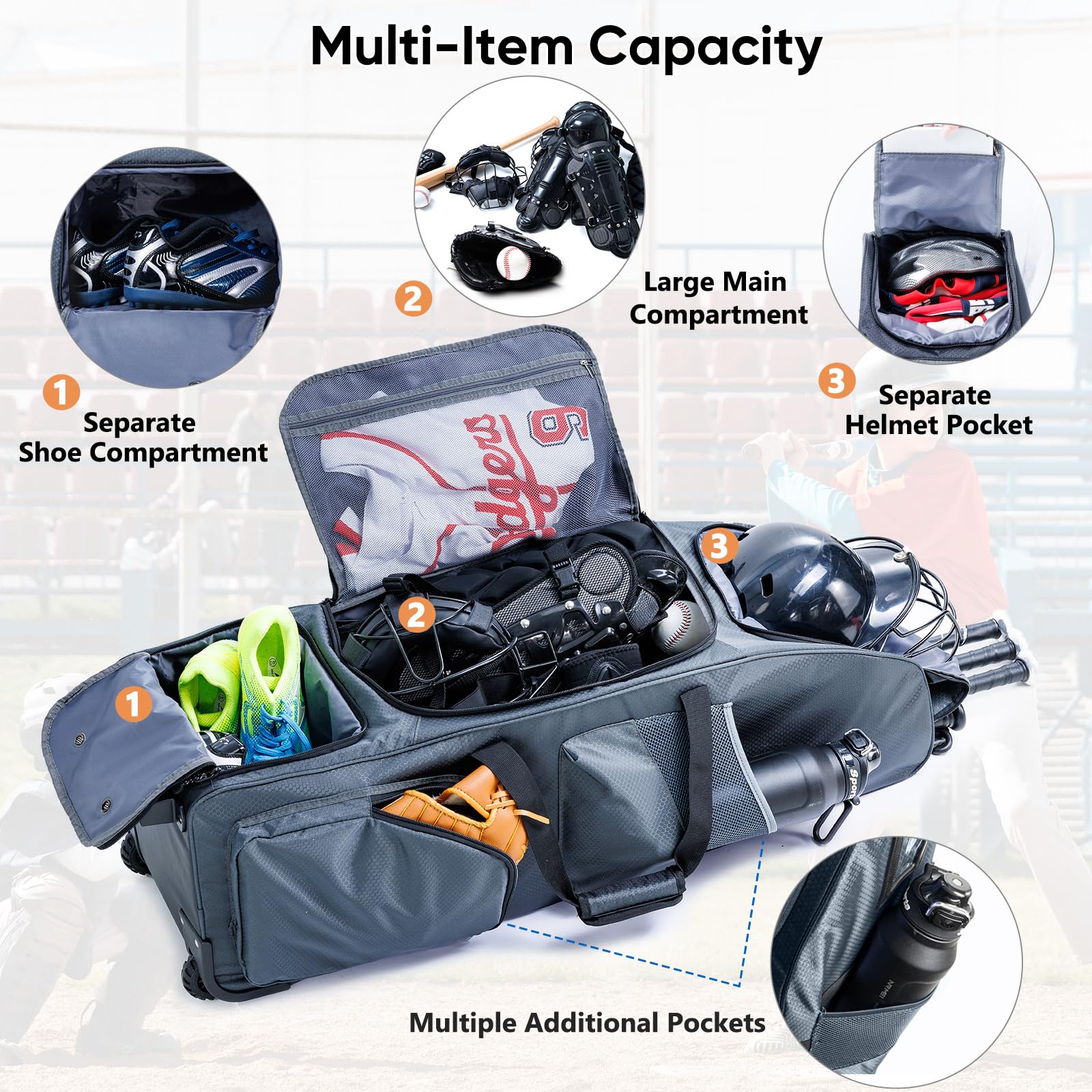 SPORJET separate shoe compartment with cleats to prevent dirt transfer