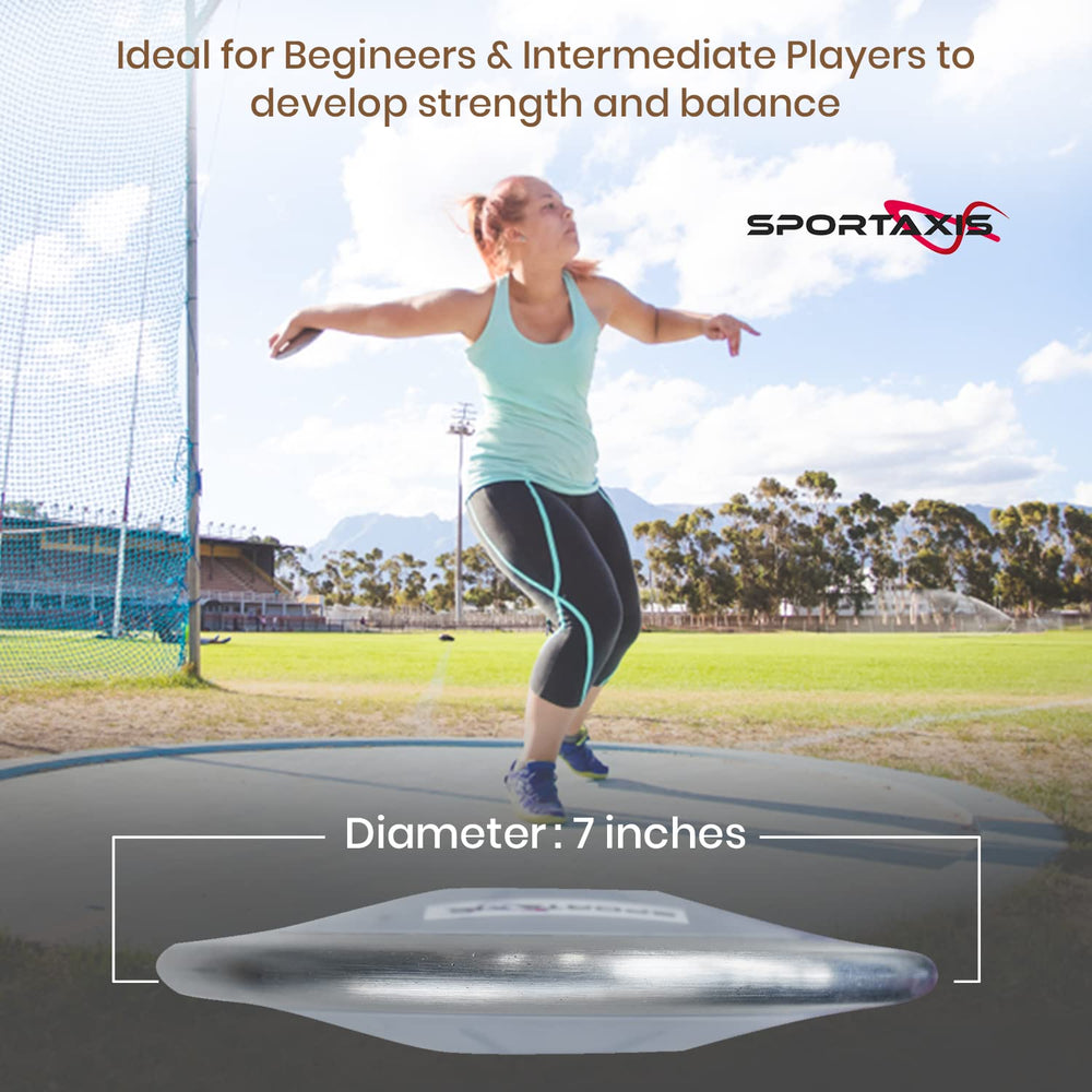 SPORTAXIS discus packaging and label showing product information and quality