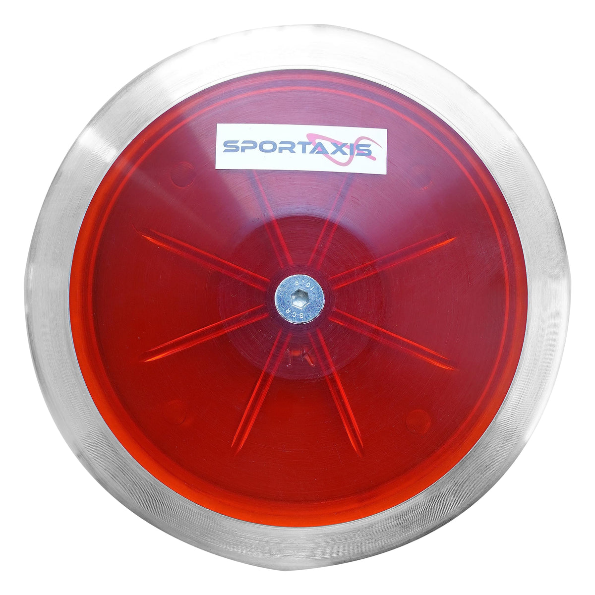 SPORTAXIS discus front view showing transparent body and red accent, enhances visibility