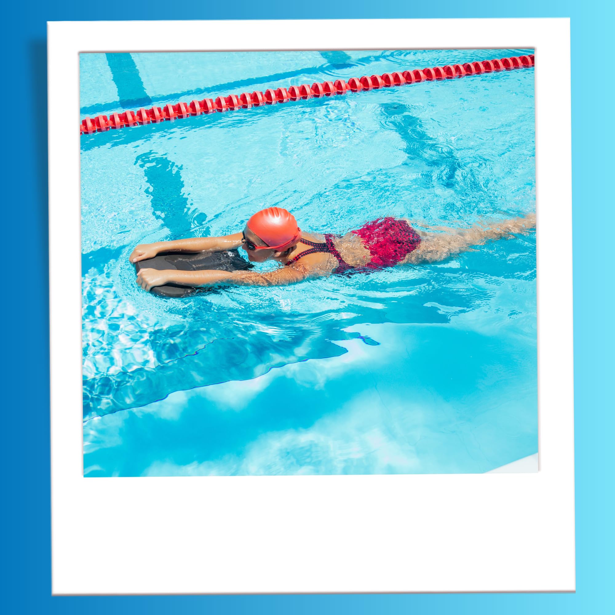 Sporti junior kickboard label and foam detail showing durable construction