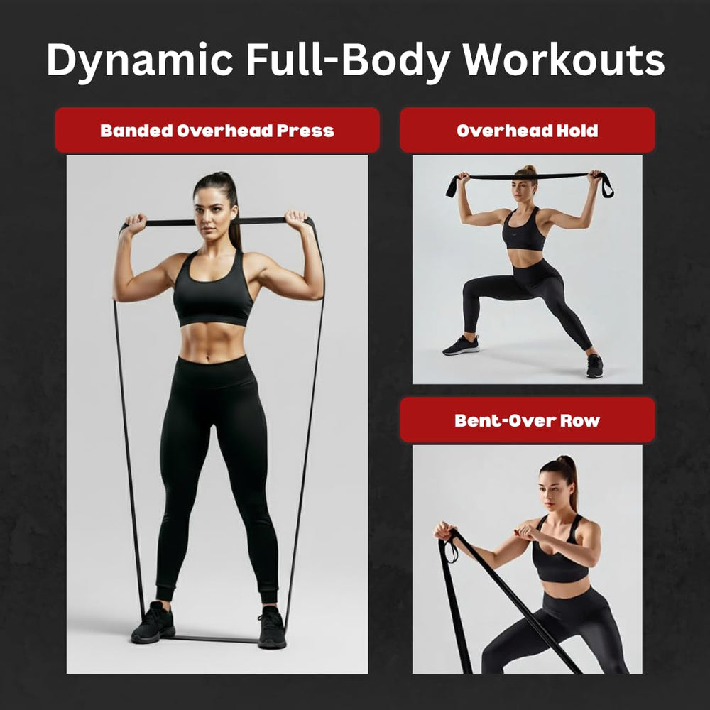 Sportiwa band beside ruler showing 76-inch length for full-range exercises advantage