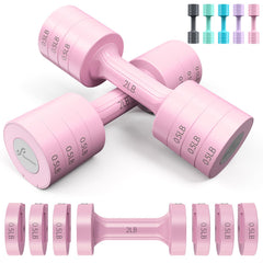 Sportneer front packaging showing adjustable dumbbell pair and benefits of space saving