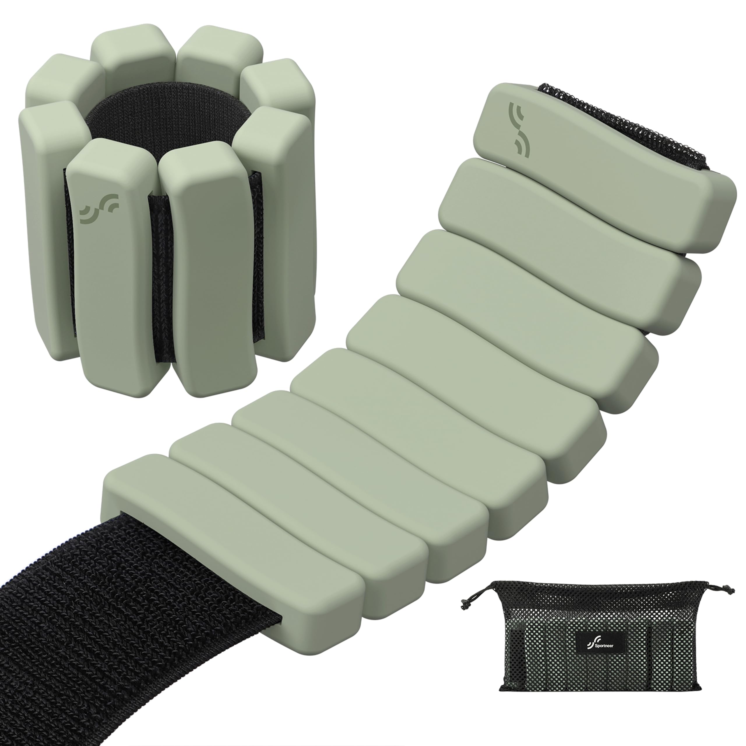Sportneer front packaging showing dusty matcha weights and case for easy storage