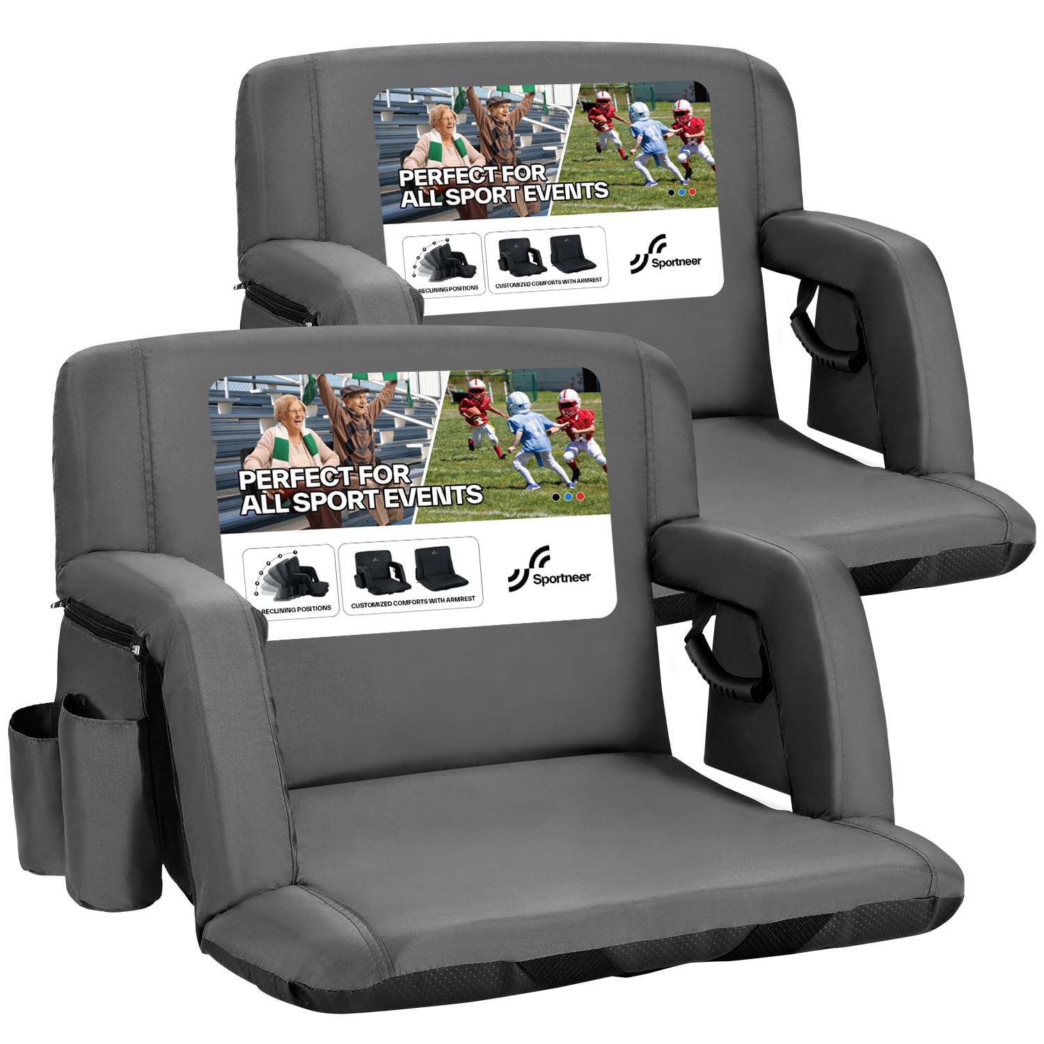 Sportneer front view showing cushioned seat and back support for comfortable sitting
