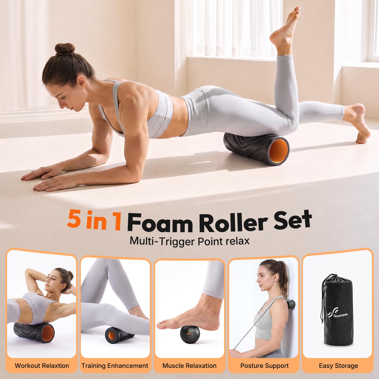 Sportneer foam roller wide texture close-up offering gentle pressure for sensitive muscle areas