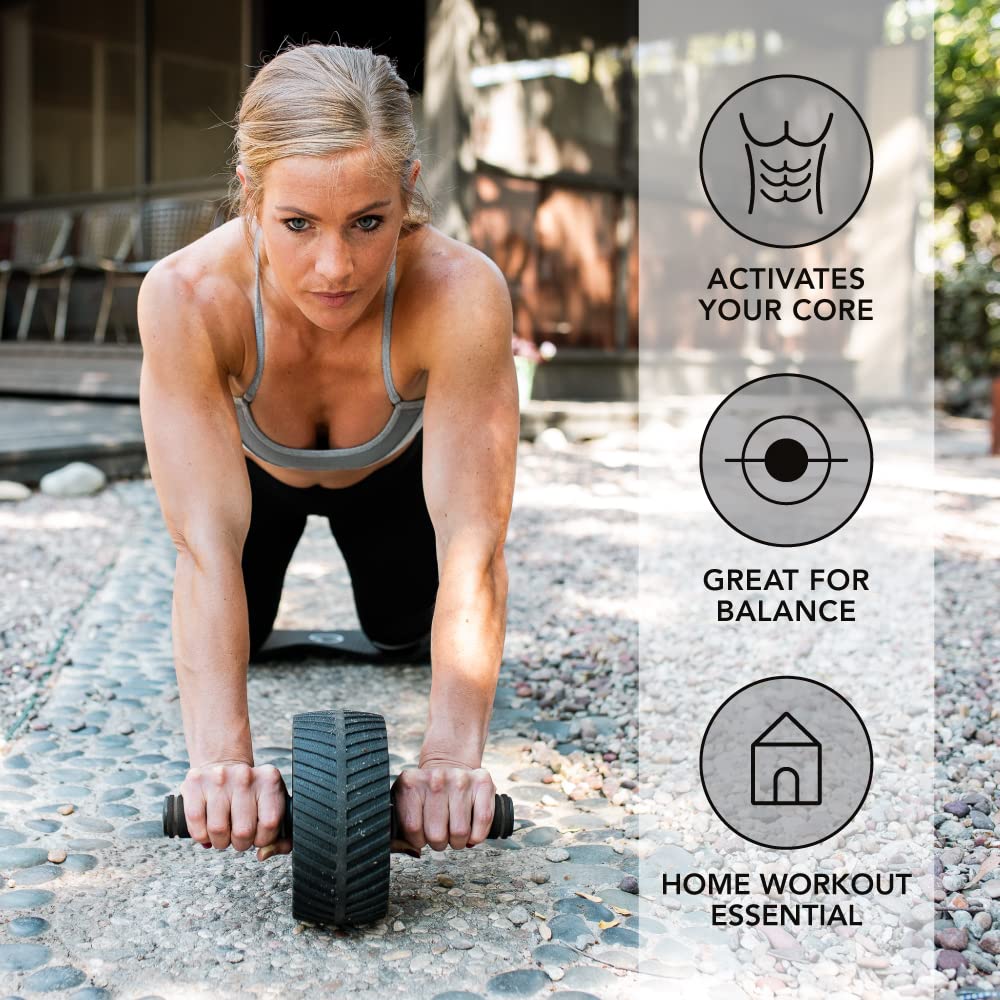 Sports Research ab wheel in use demonstrating core engagement and controlled movement
