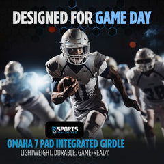 Sports Unlimited Omaha side pad detail highlighting hip and thigh protection benefits
