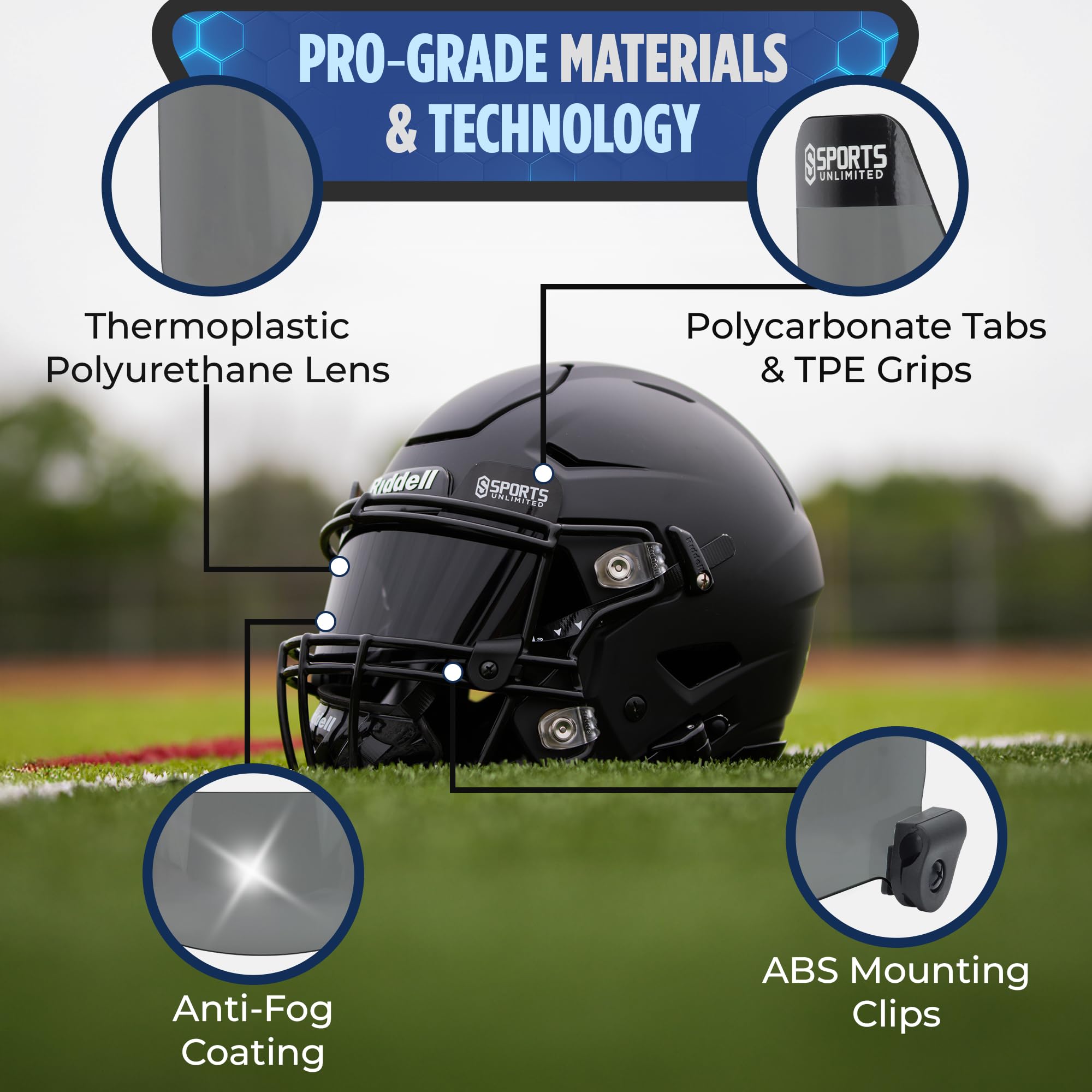 Sports Unlimited attachment clamp detail showing universal-fit stability benefit