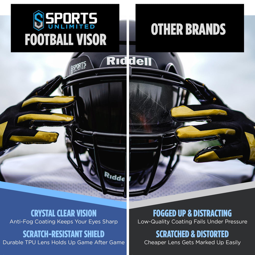 Sports Unlimited visor mounted on helmet demonstrating secure fit benefit