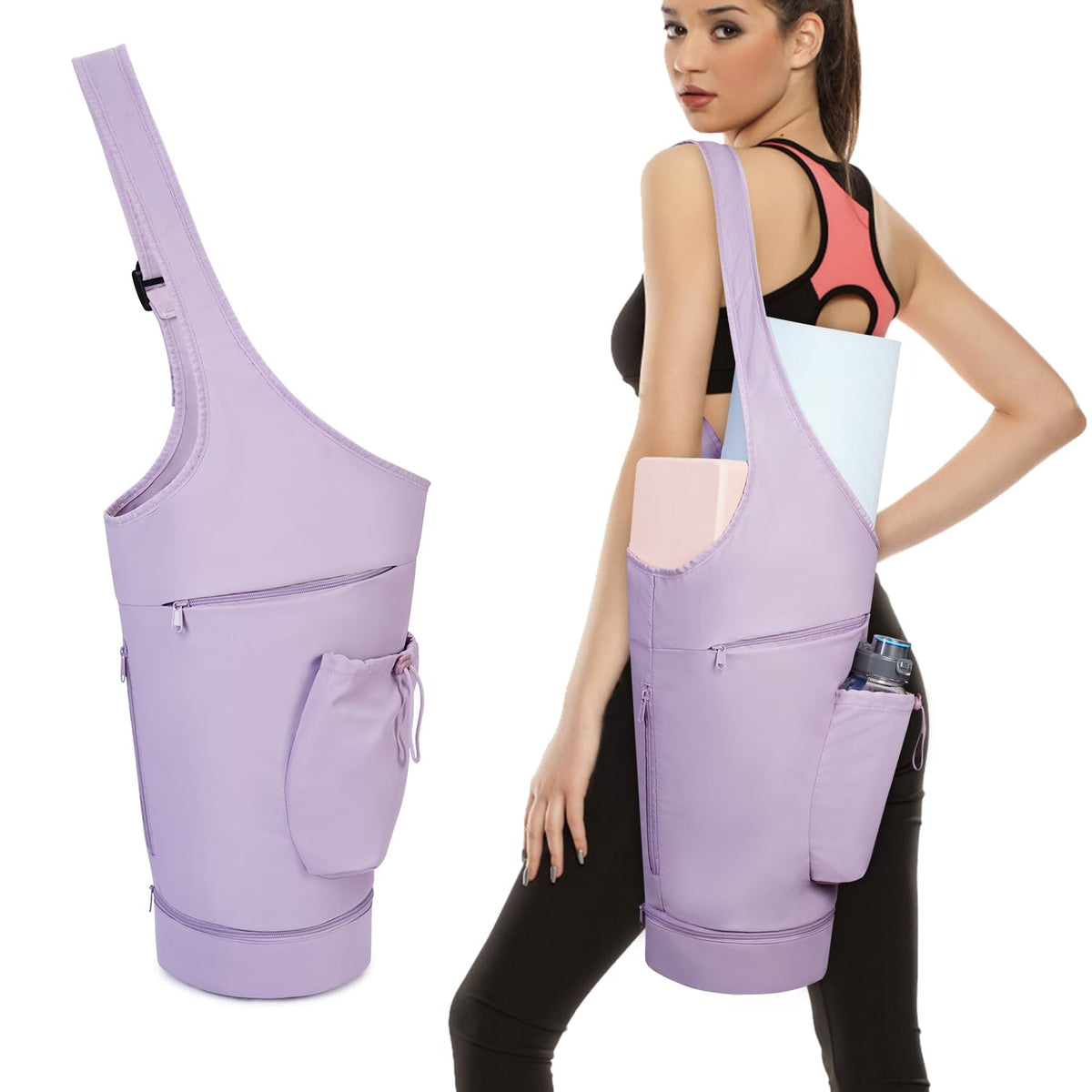 sportsnew front view showing purple carrier and zipped pockets for organized storage