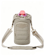 sportsnew front view of yellowish-green insulated bottle holder showing organized pockets and quick access