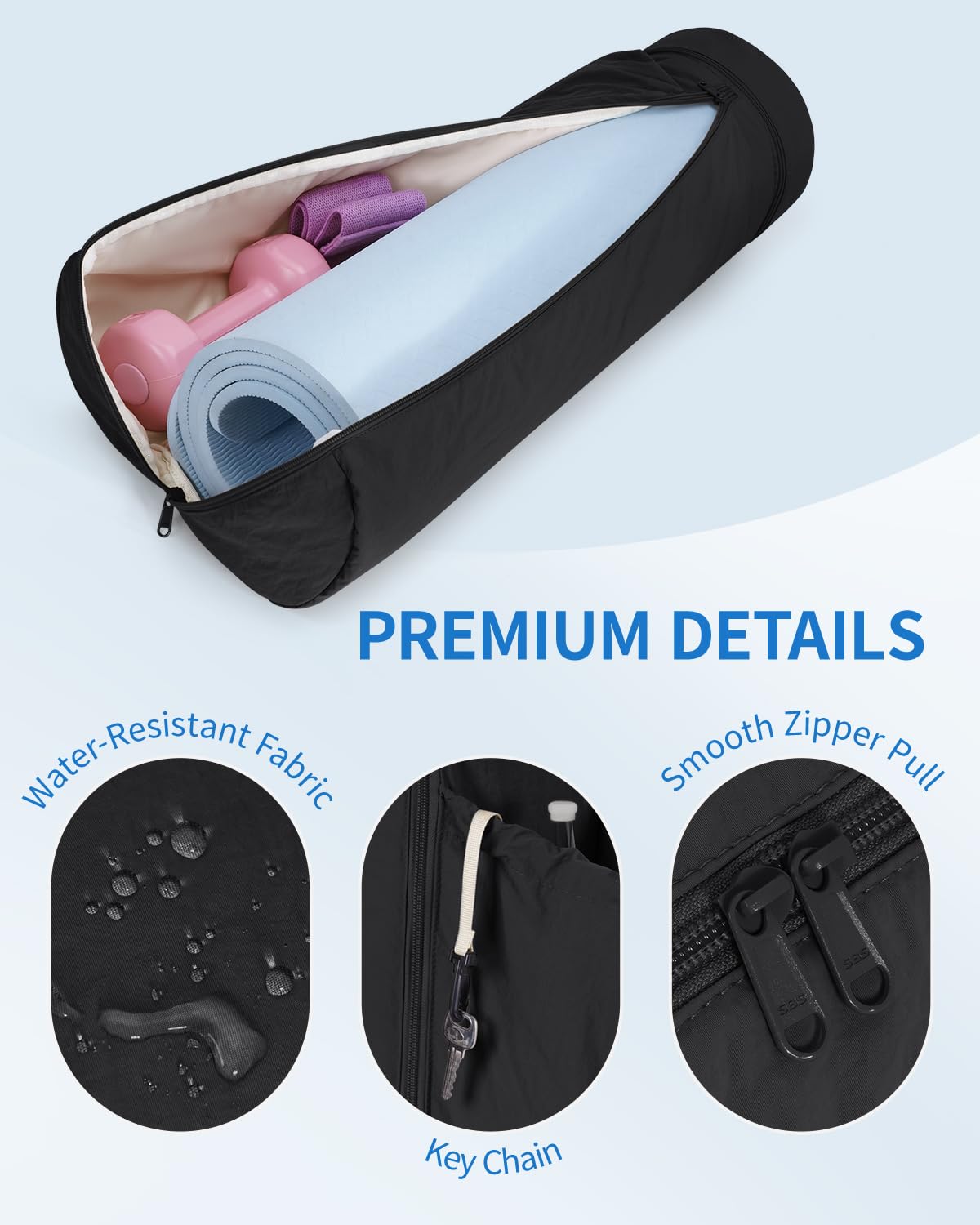 sportsnew yoga mat partially inserted to show fit and size compatibility