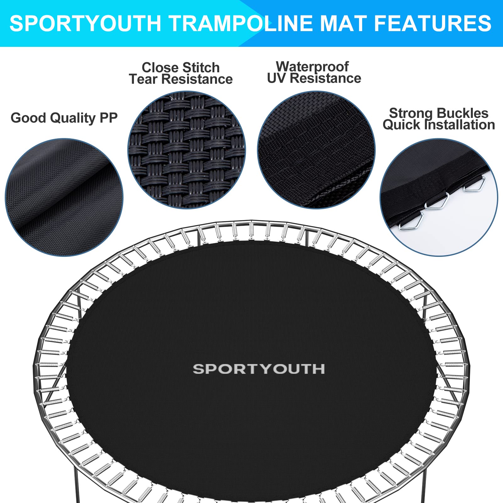 SPORTYOUTH close-up of heavy stitching reinforcing perimeter to improve durability and tear resistance