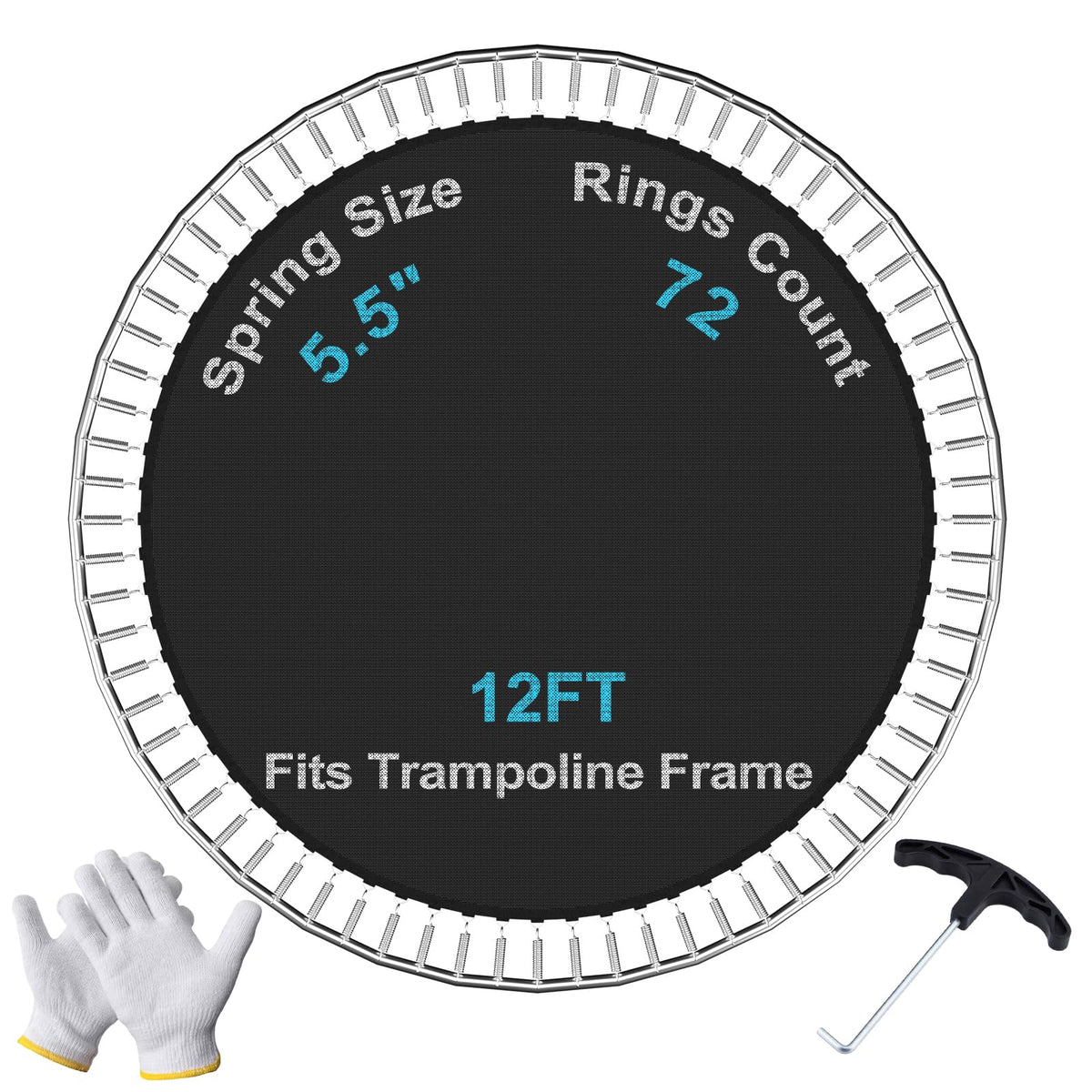 SPORTYOUTH front view of replacement mat showing full round surface and pre‑attached hooks for quick install