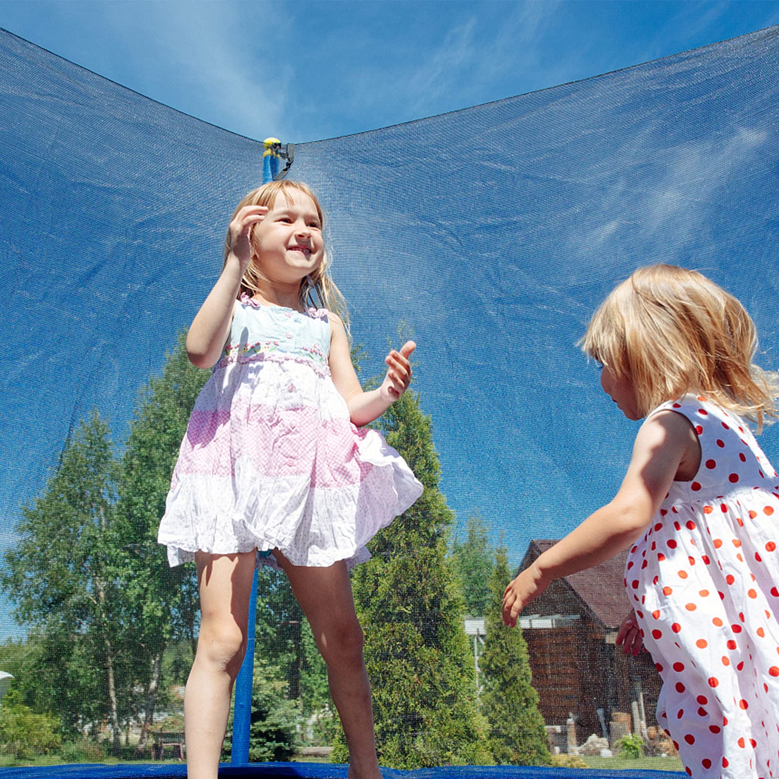 SPORTYOUTH lifestyle scene of family bouncing safely under enclosed net