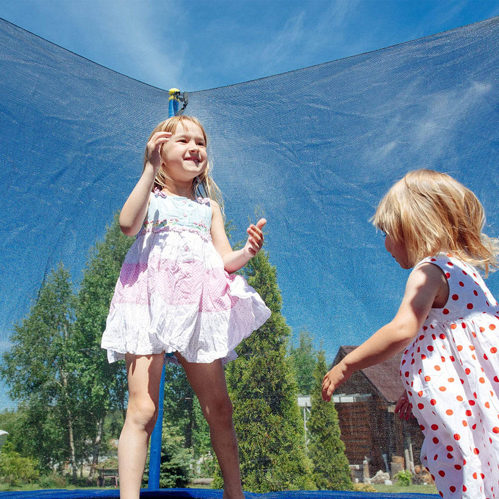 SPORTYOUTH lifestyle scene of family bouncing safely under enclosed net