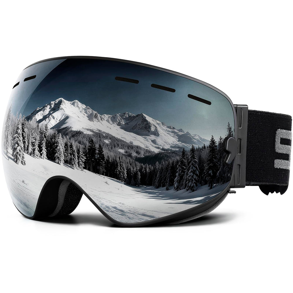 SPOSUNE front view matte black goggles showing wide field of vision and comfort