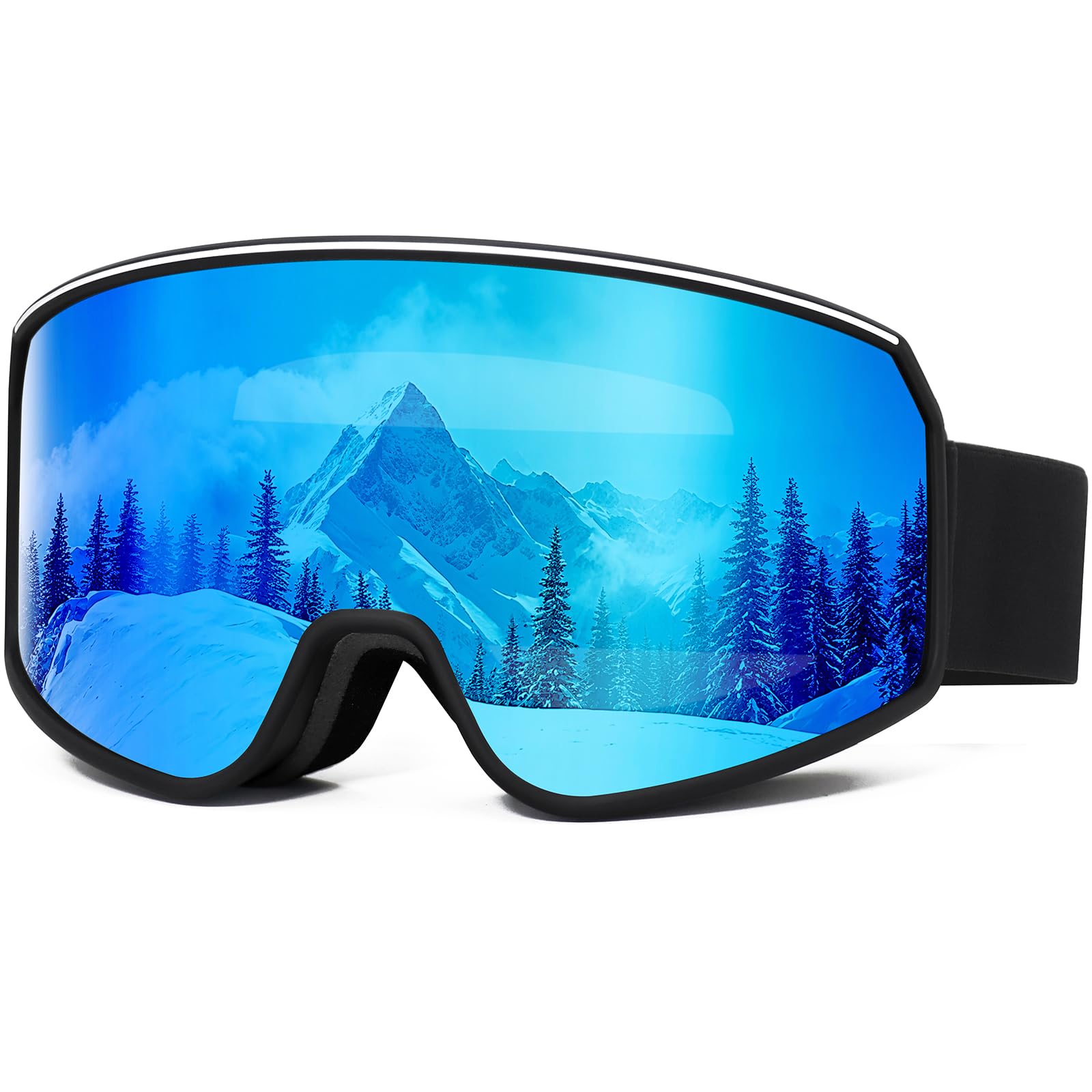 SPOSUNE front view of OTG goggles showing roomy fit and clear lens benefit