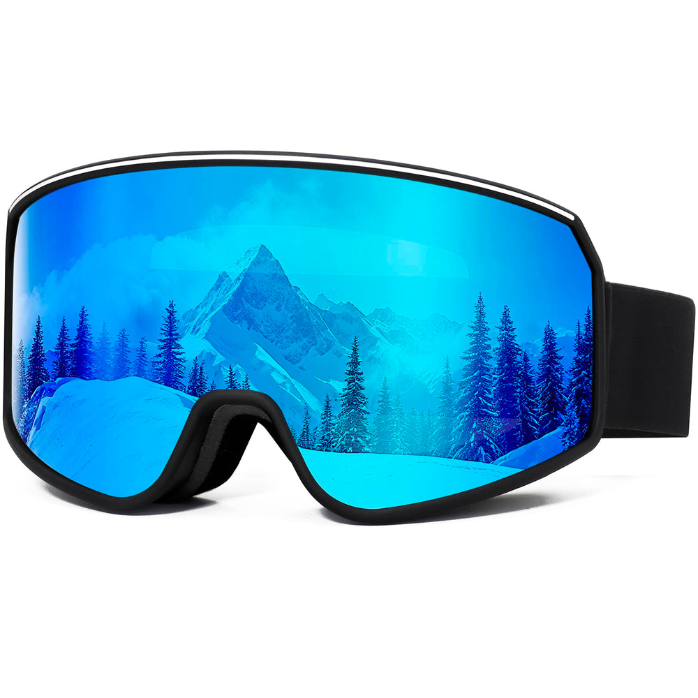 SPOSUNE front view of OTG goggles showing roomy fit and clear lens benefit