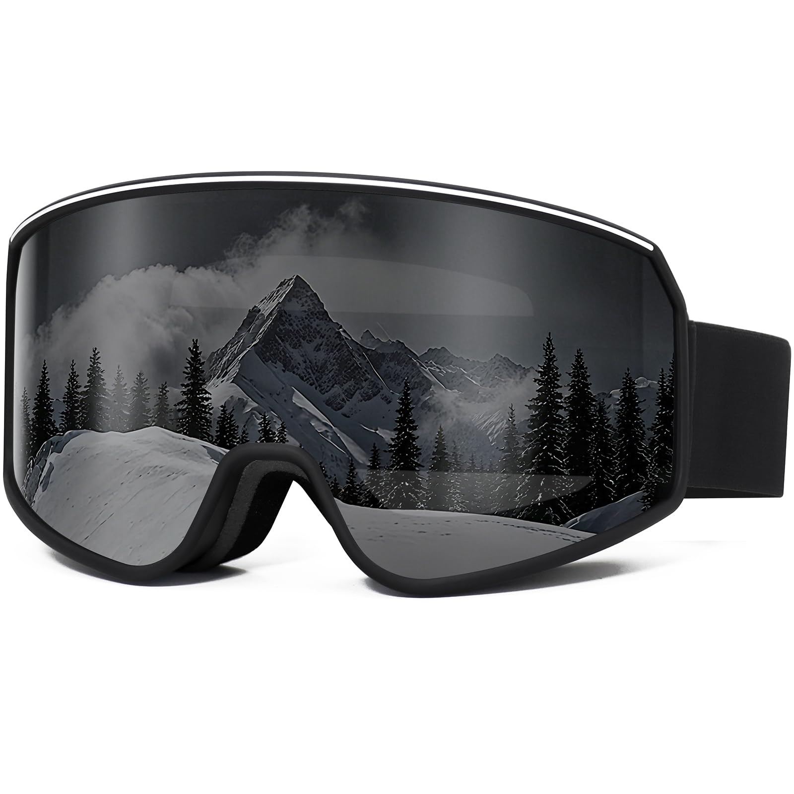 SPOSUNE front view of goggles showing large lens and clear field-of-view benefit