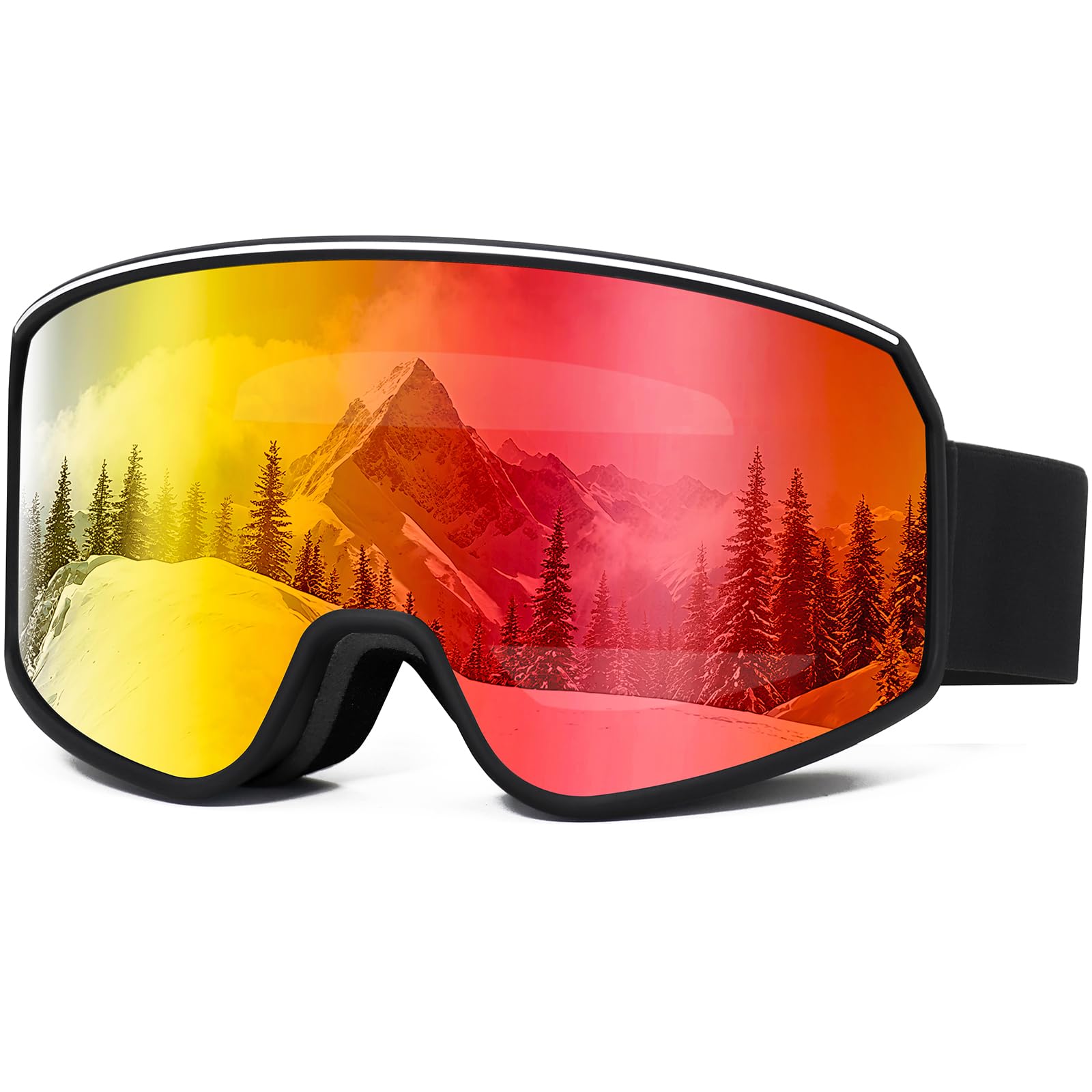 SPOSUNE front view of goggles showing wide lens and fit benefit