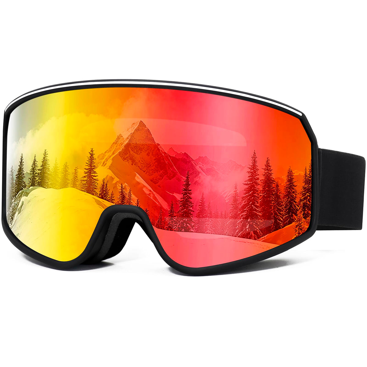SPOSUNE front view of goggles showing wide lens and fit benefit