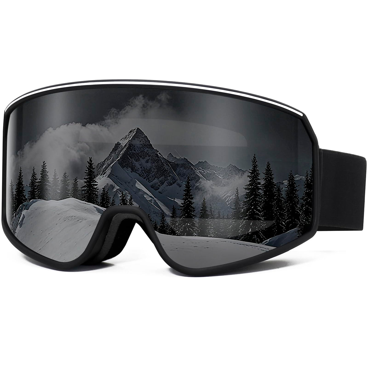 SPOSUNE front view of goggles showing large lens and clear field-of-view benefit