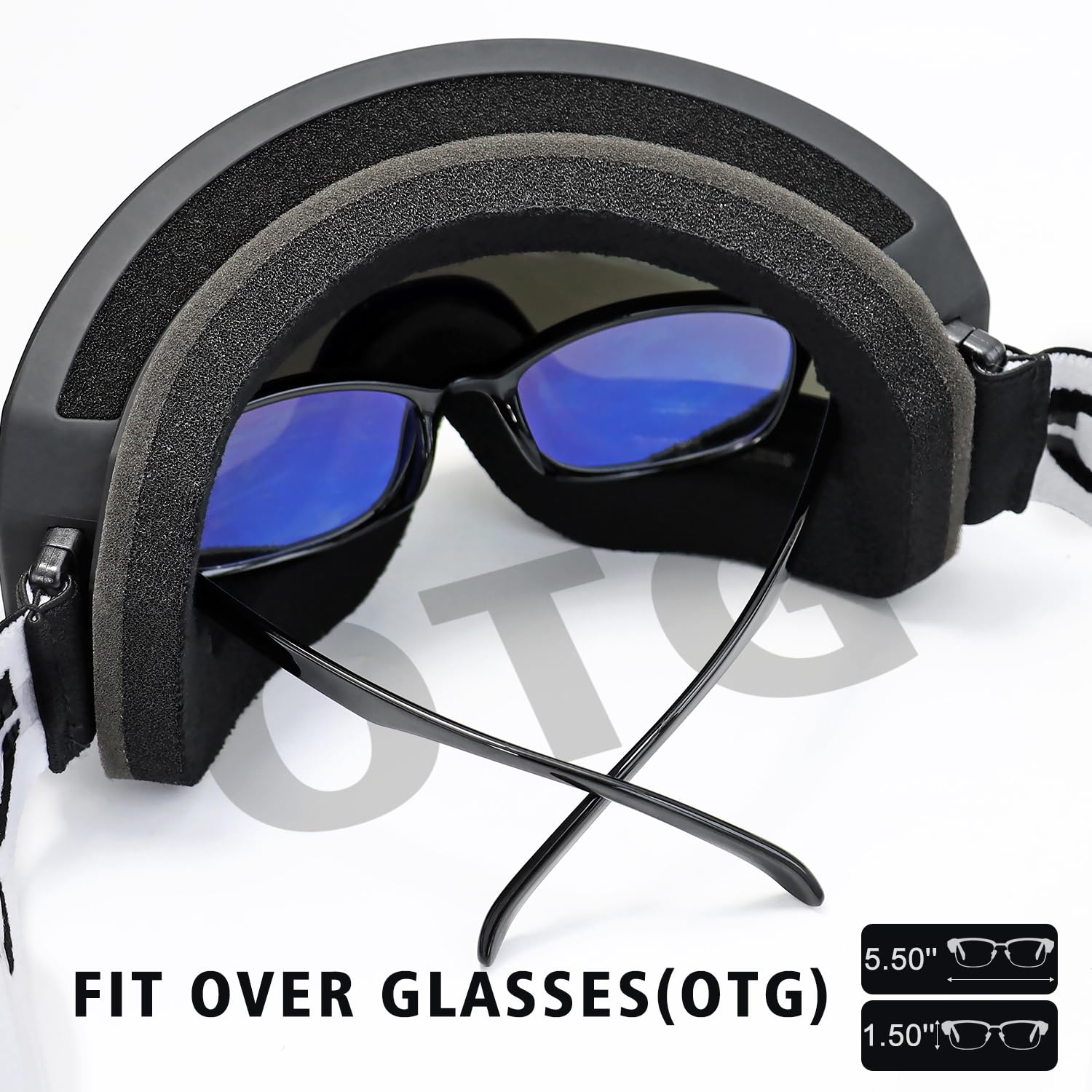 SPOSUNE goggles fitted over glasses demonstrating OTG comfort and visibility