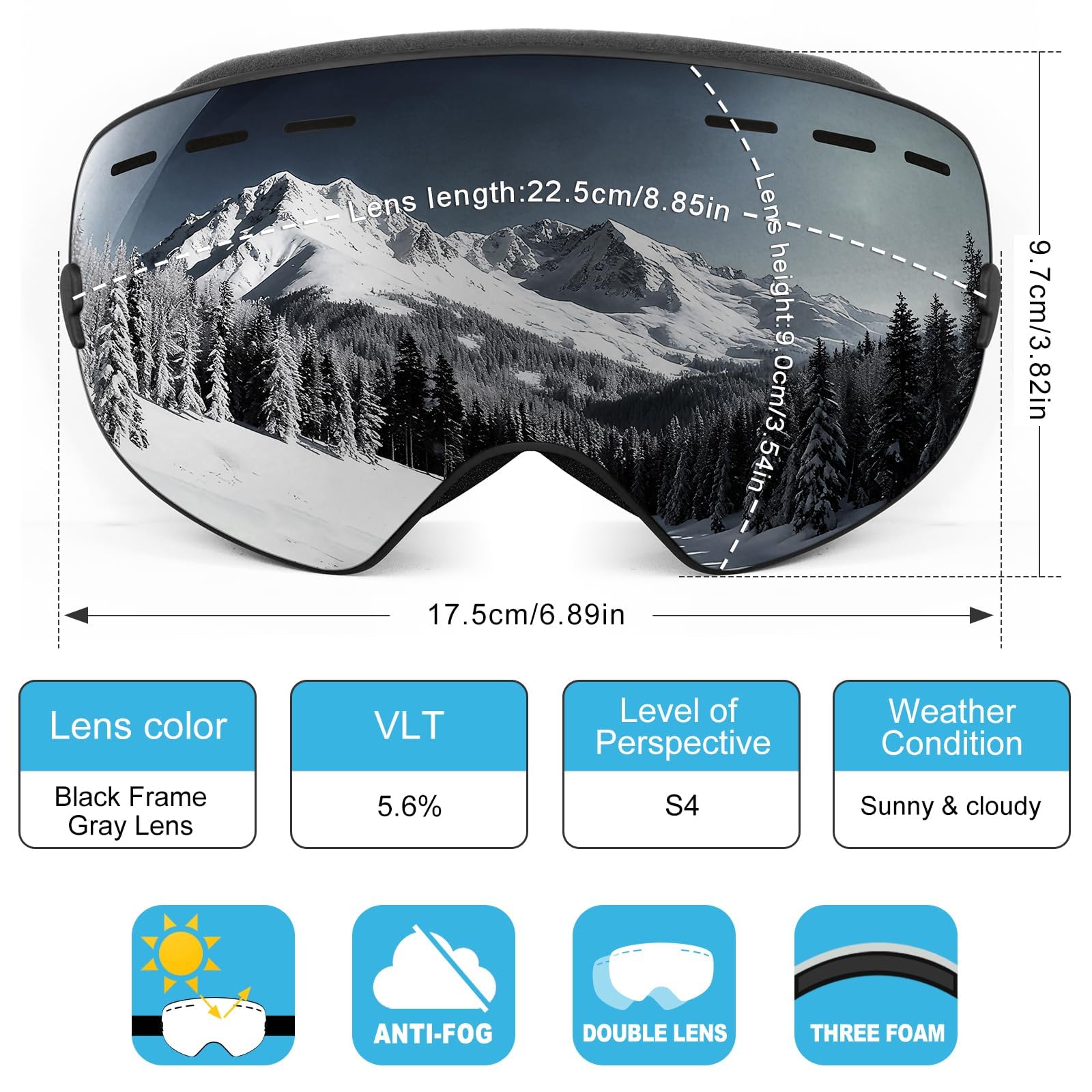 SPOSUNE inner lens detail showing anti-fog layer for clearer slopes vision