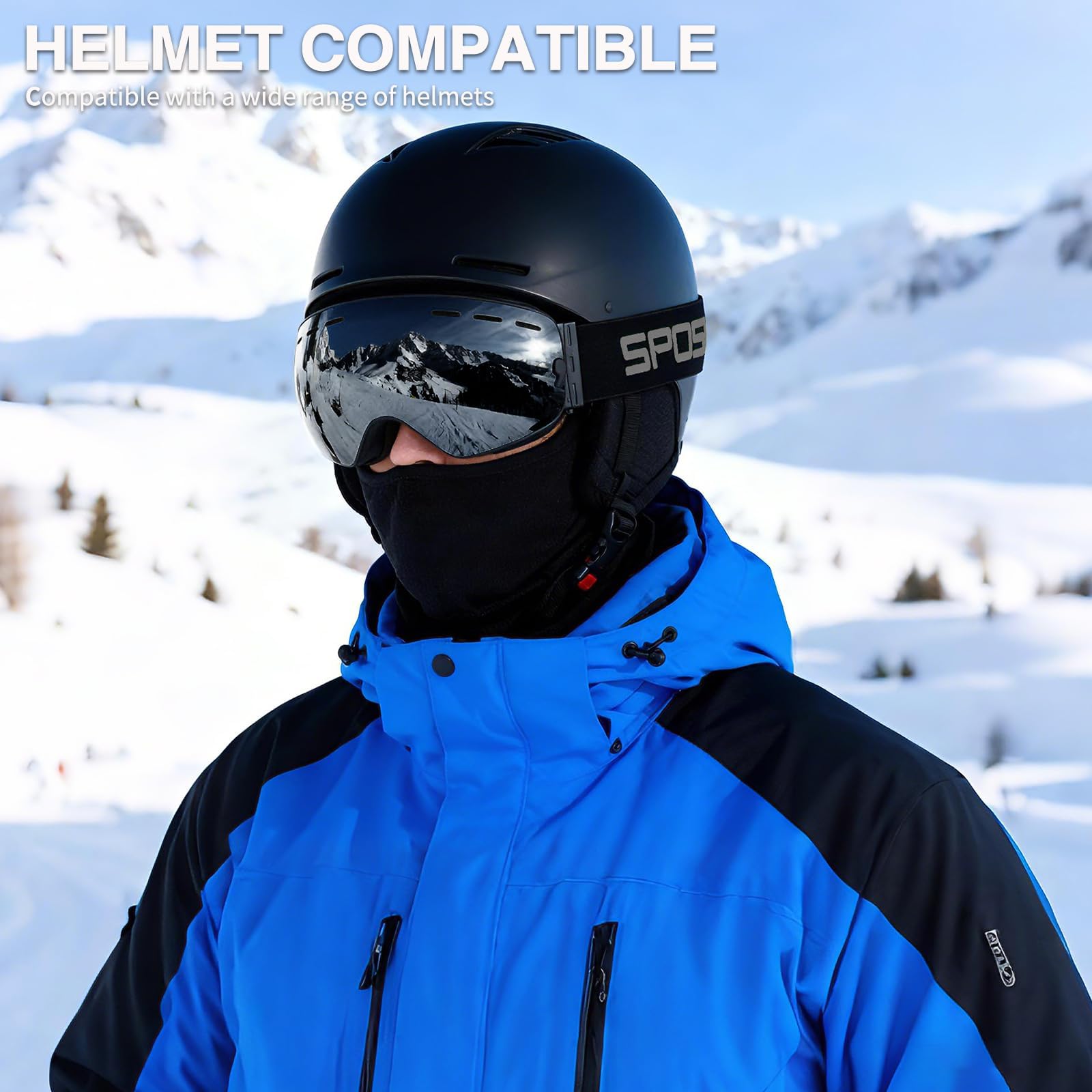 SPOSUNE matte red goggles side profile with adjustable strap for helmet compatibility
