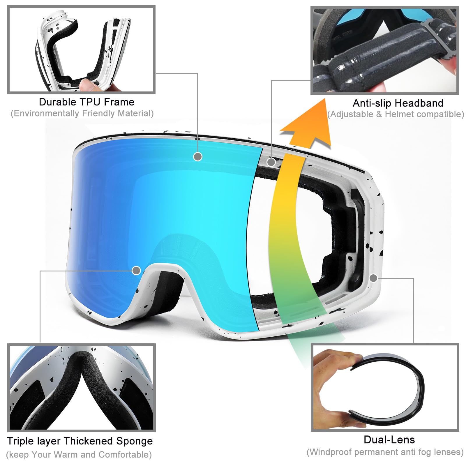 SPOSUNE goggles worn over prescription glasses showing comfortable fit