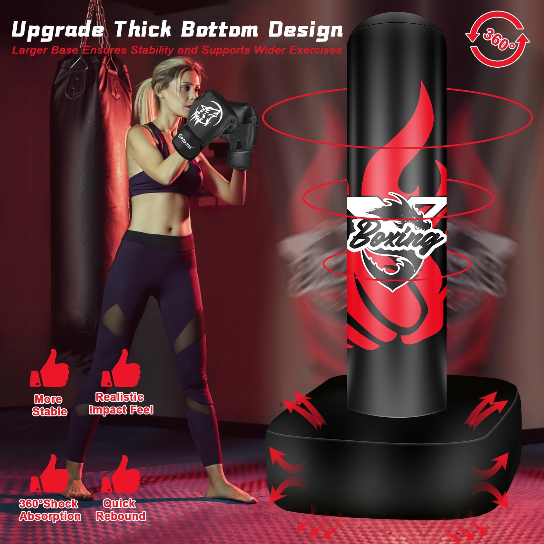 SPOXING boxing gloves and electric pump showing convenient, ready-to-use kit