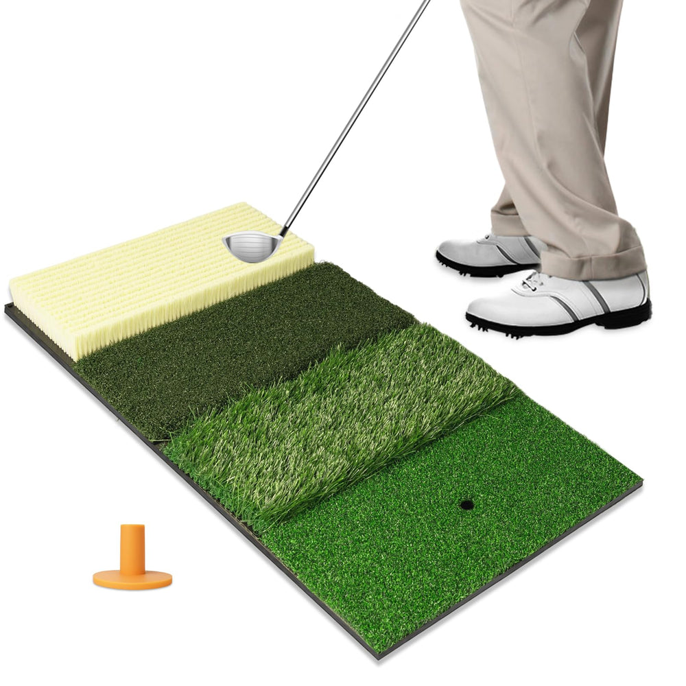 SPOYNAL mat front overview showing all four turf zones and portability benefits