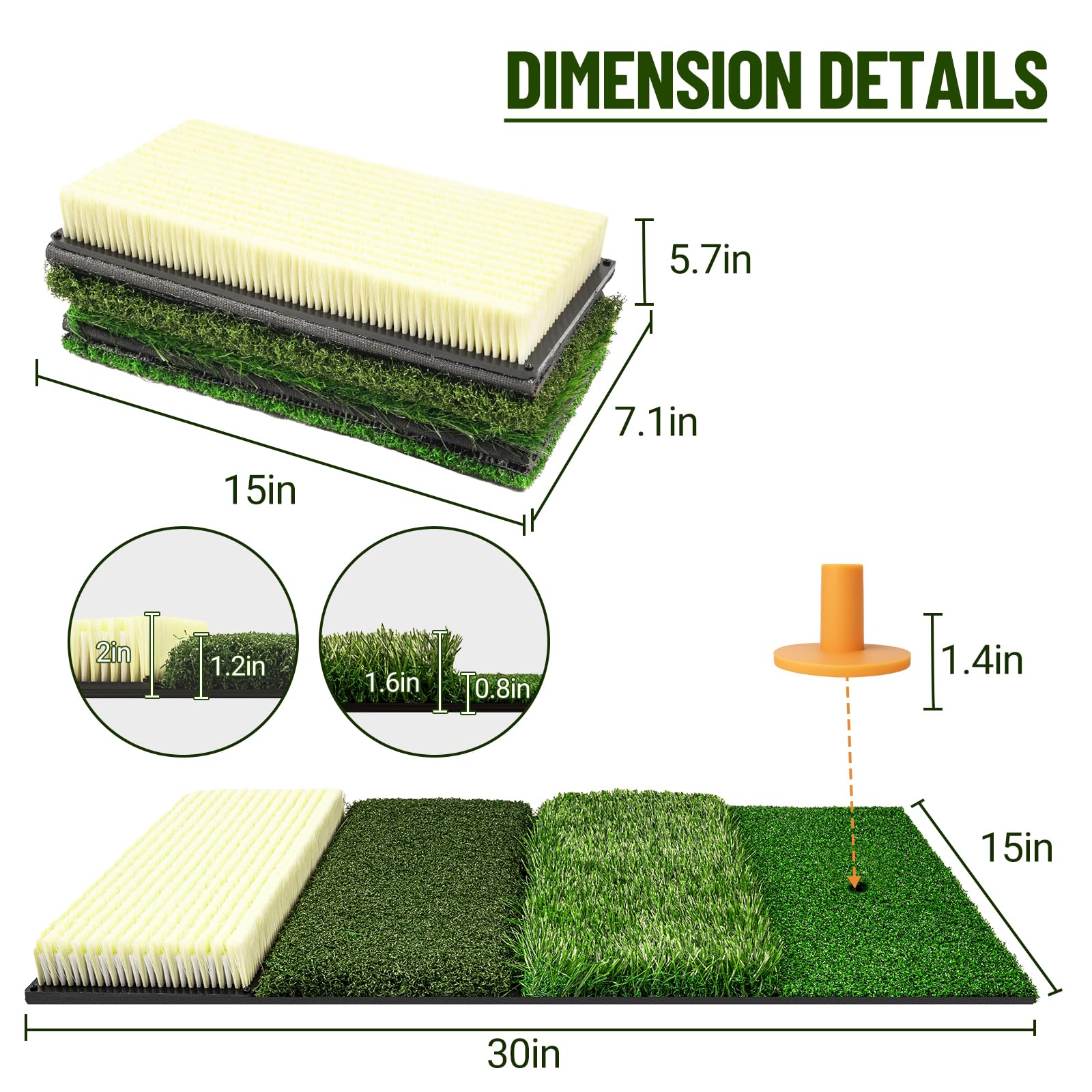 SPOYNAL mat size scale with club showing proportion for realistic swing reps