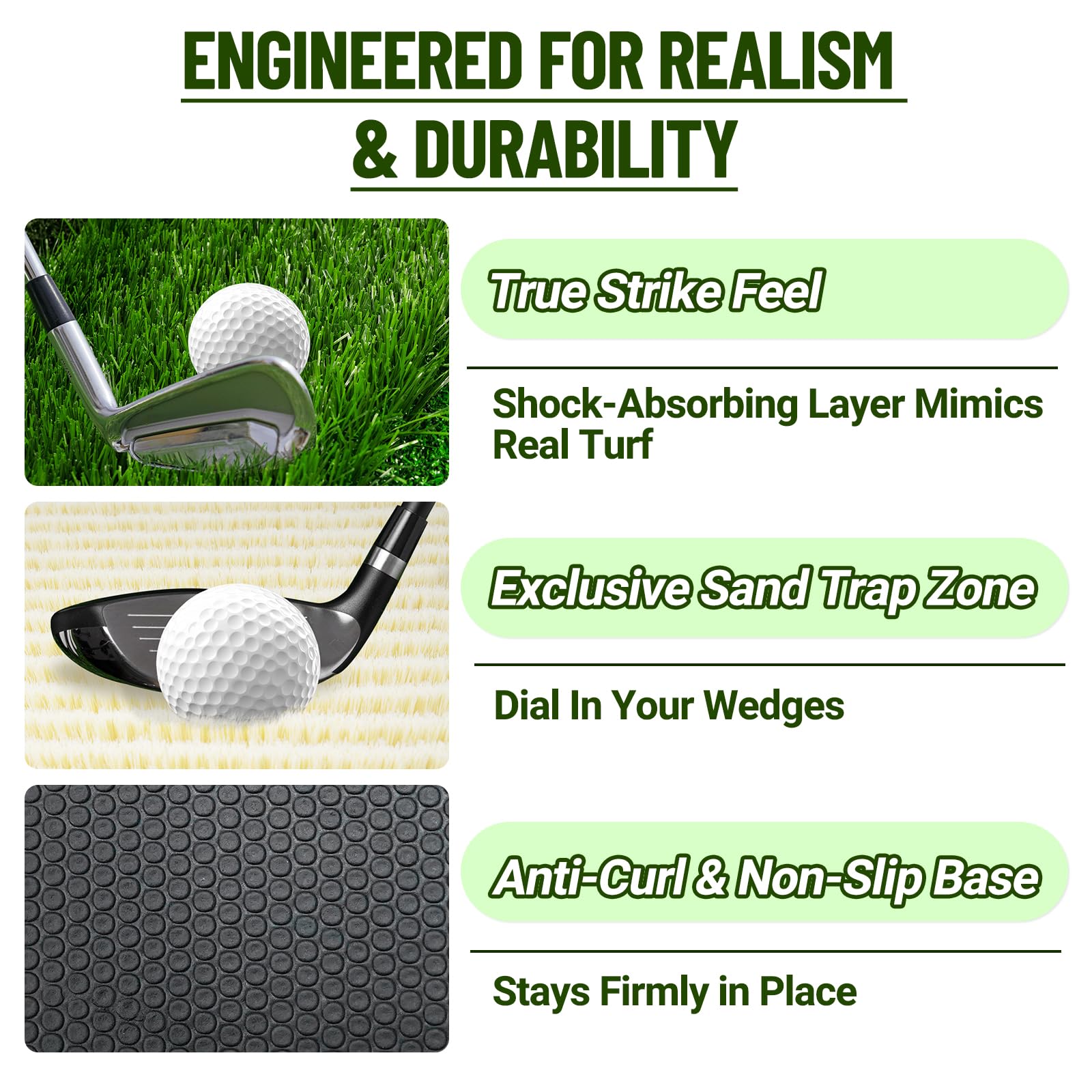SPOYNAL tee area with rubber tee offering consistent launch and easy setup