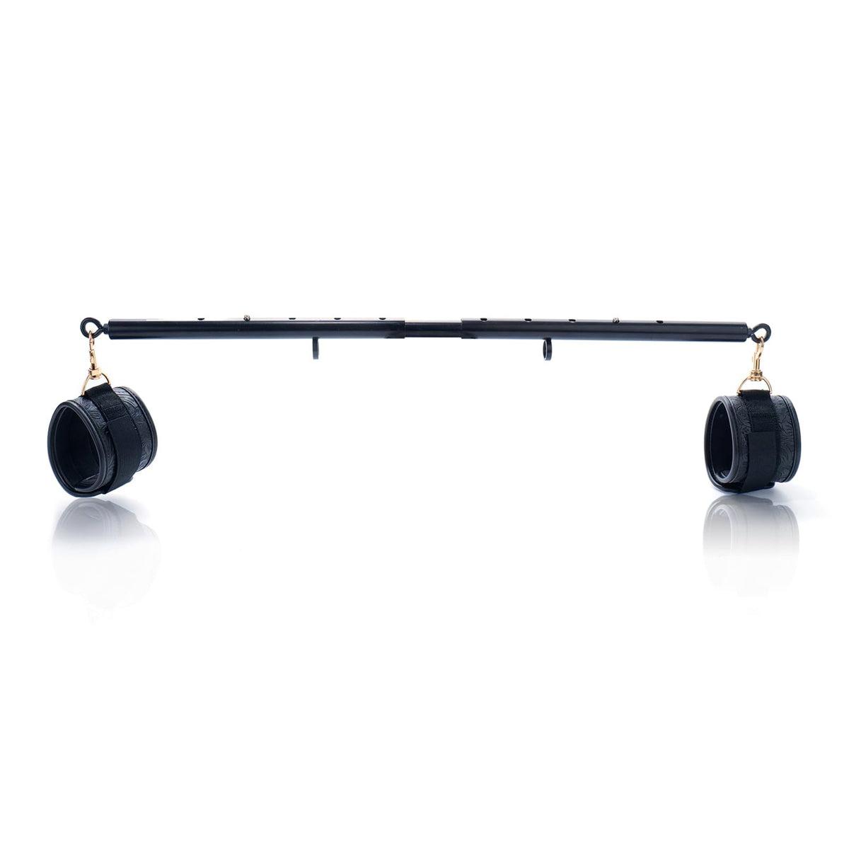 Spreader Bar front view showing black stainless steel bar and straps for stable spacing