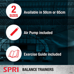 SPRI balance trainer beside ruler showing 50cm scale for space planning
