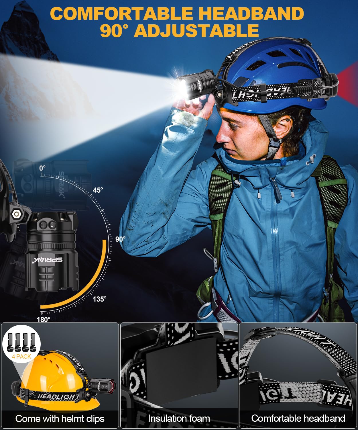 Spriak headlamp beam cutting through darkness showing powerful long-range coverage