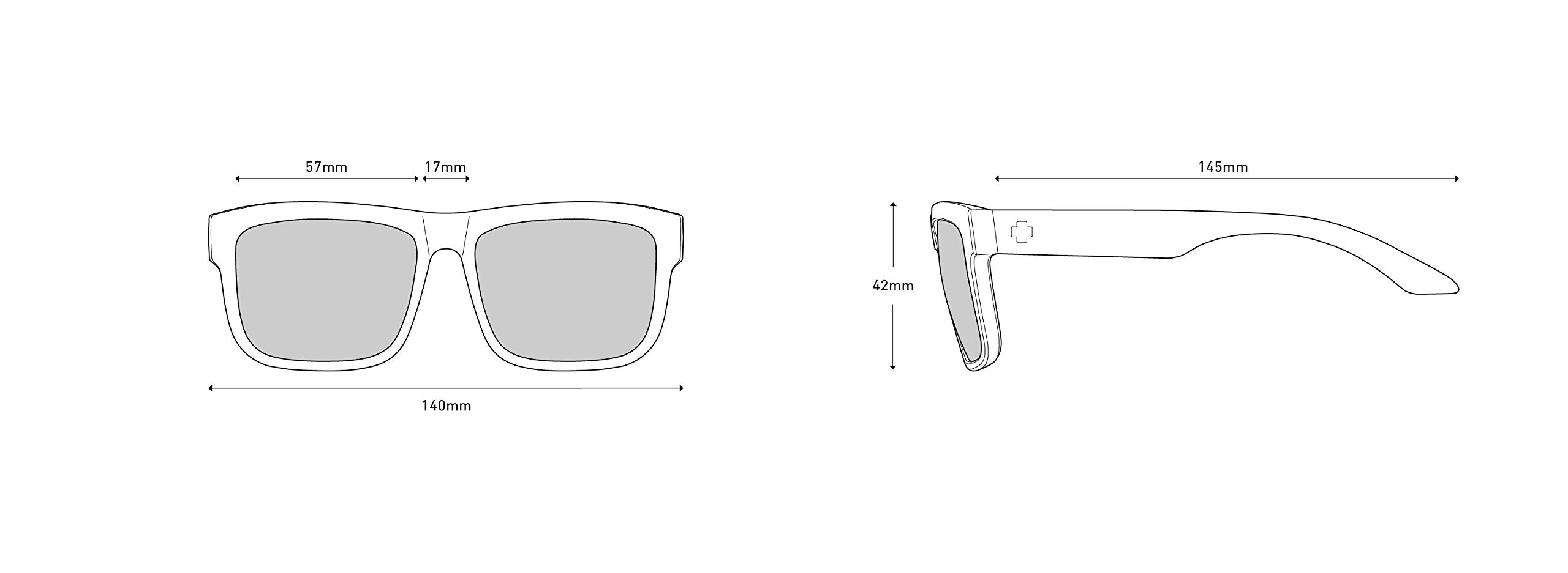 SPY Optic Discord beside ruler showing 57-17-145 scale and sizing clarity