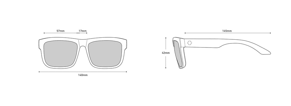 SPY Optic Discord beside ruler showing 57-17-145 scale and sizing clarity