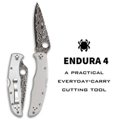 Spyderco Damascus blade close-up highlighting VG-10 core and sharp edge retention