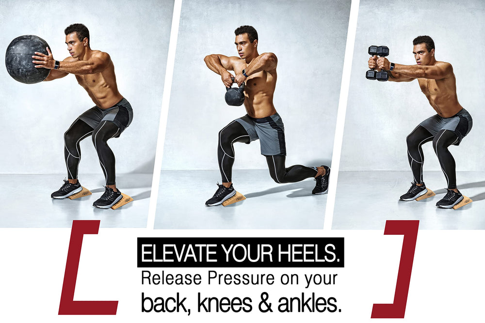 SQUAT HERO in use under lifter's heels during barbell squat for improved posture
